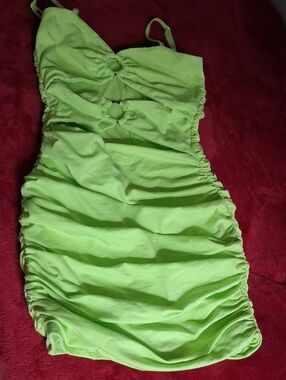 superdown Neon Lime Ruched Mini Dress with Ring Details